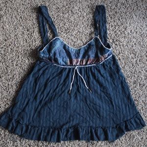 Free People Navy Blue Patchwork Tank w Bells
